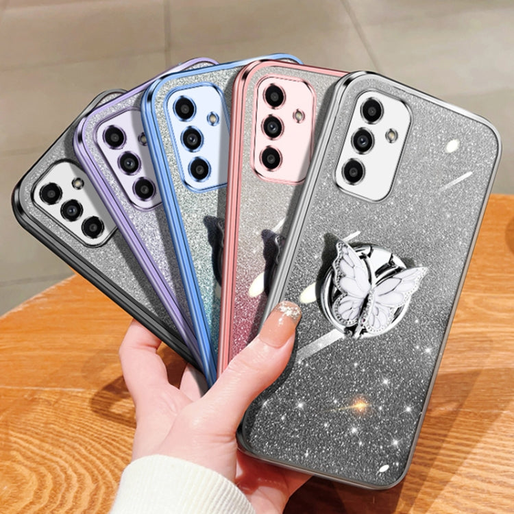 For Samsung Galaxy A15 Plated Gradient Glitter Butterfly Holder TPU Phone Case