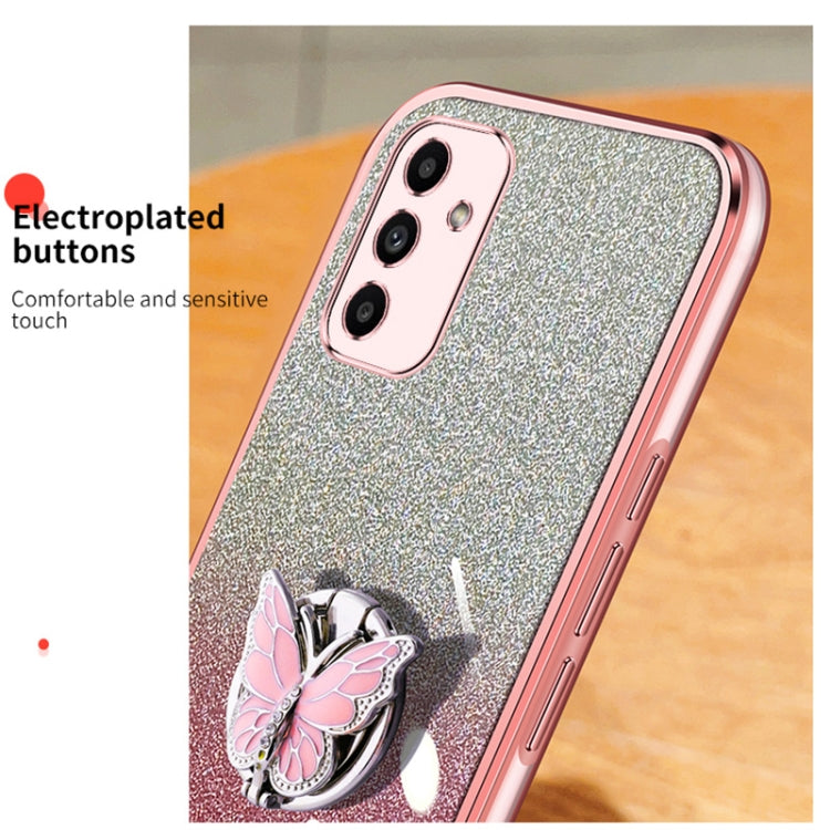 For Samsung Galaxy A15 Plated Gradient Glitter Butterfly Holder TPU Phone Case