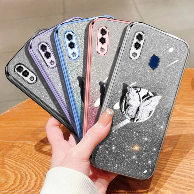For Samsung Galaxy A20 / A30 Plated Gradient Glitter Butterfly Holder TPU Phone Case