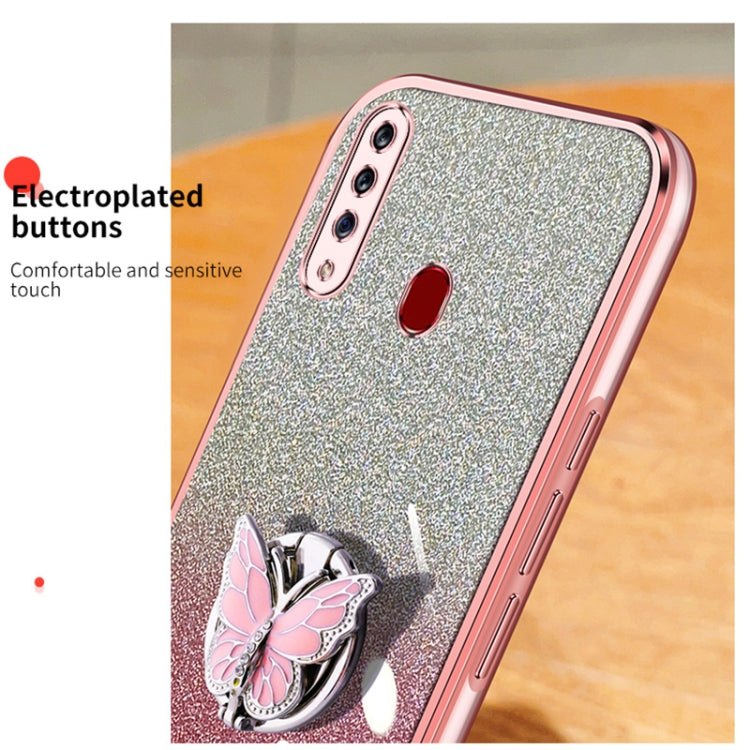 For Samsung Galaxy A20s Plated Gradient Glitter Butterfly Holder TPU Phone Case