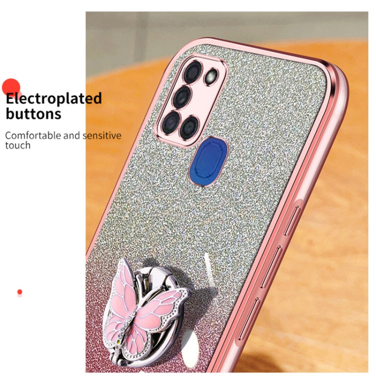 For Samsung Galaxy A21s Plated Gradient Glitter Butterfly Holder TPU Phone Case