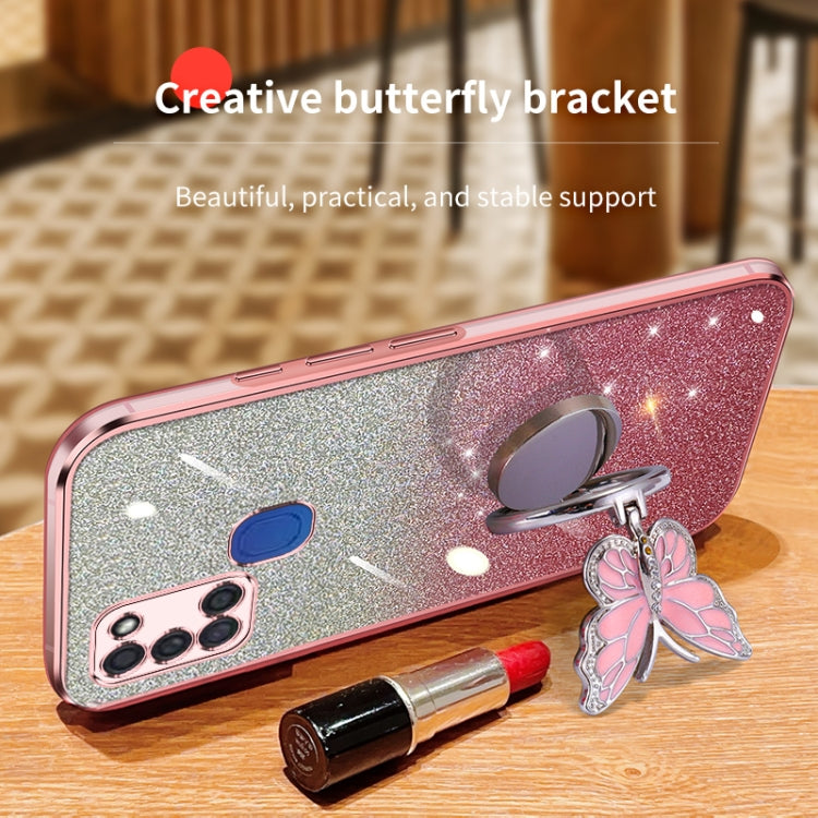 For Samsung Galaxy A21s Plated Gradient Glitter Butterfly Holder TPU Phone Case