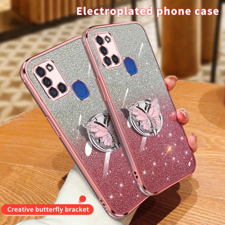 For Samsung Galaxy A21s Plated Gradient Glitter Butterfly Holder TPU Phone Case