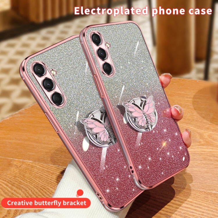 For Samsung Galaxy A24 4G Plated Gradient Glitter Butterfly Holder TPU Phone Case