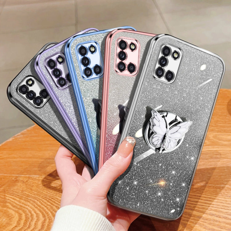For Samsung Galaxy A31 4G Plated Gradient Glitter Butterfly Holder TPU Phone Case
