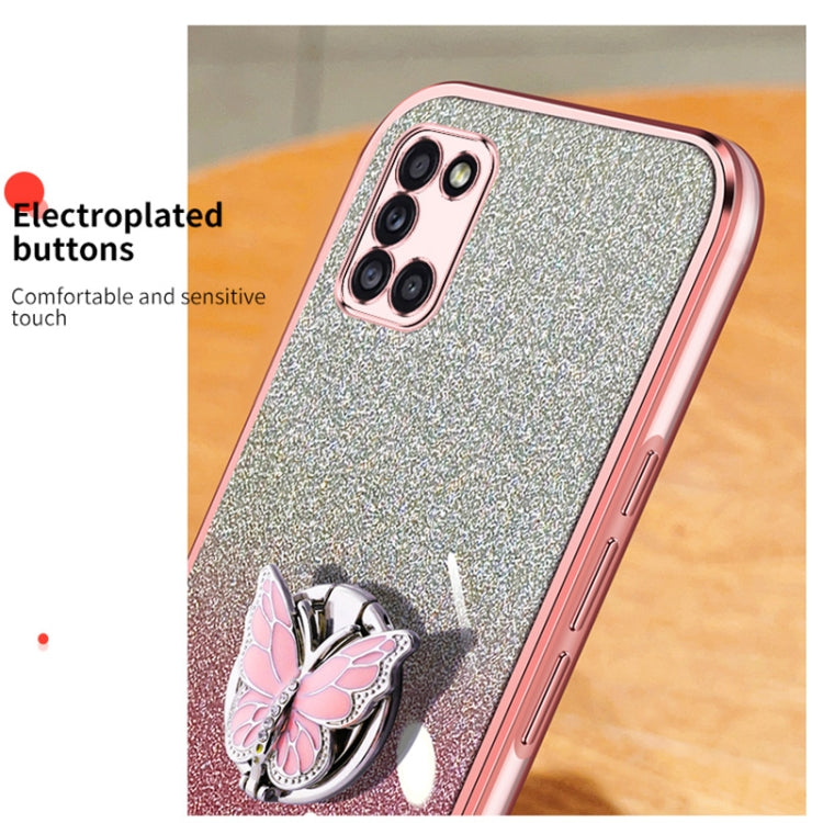 For Samsung Galaxy A31 4G Plated Gradient Glitter Butterfly Holder TPU Phone Case