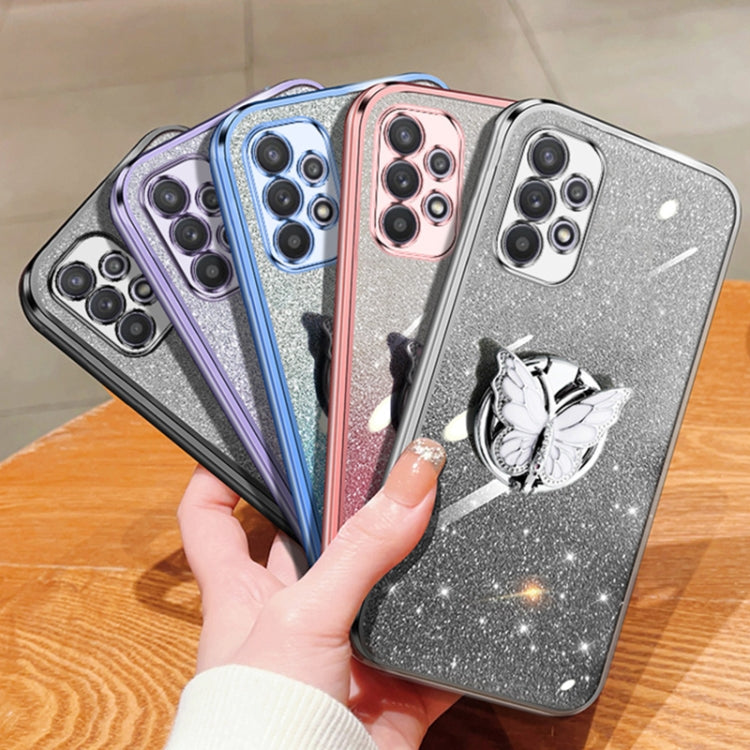 For Samsung Galaxy A32 Plated Gradient Glitter Butterfly Holder TPU Phone Case