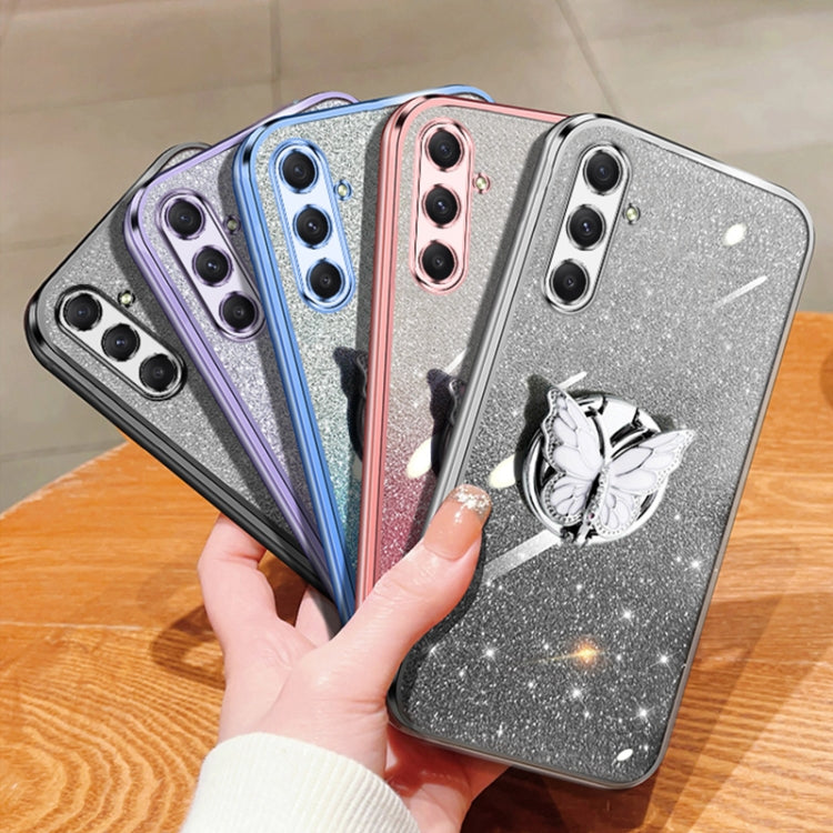 For Samsung Galaxy A34 5G Plated Gradient Glitter Butterfly Holder TPU Phone Case