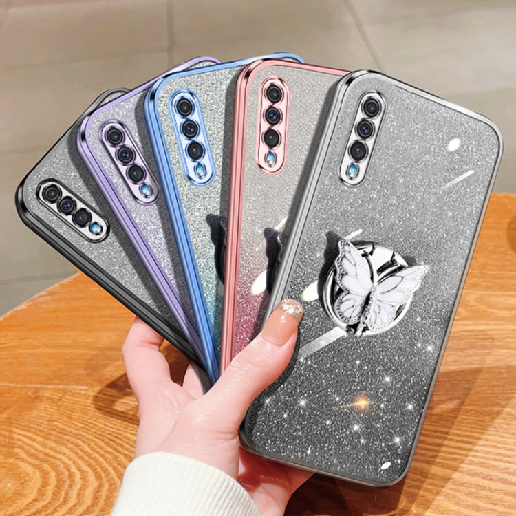 For Samsung Galaxy A50 Plated Gradient Glitter Butterfly Holder TPU Phone Case