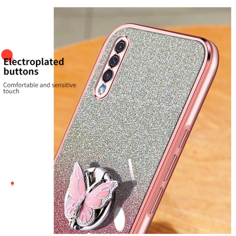 For Samsung Galaxy A50 Plated Gradient Glitter Butterfly Holder TPU Phone Case