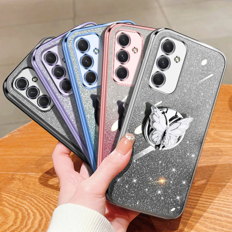 For Samsung Galaxy A55 5G Plated Gradient Glitter Butterfly Holder TPU Phone Case