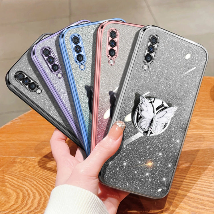 For Samsung Galaxy A70 Plated Gradient Glitter Butterfly Holder TPU Phone Case