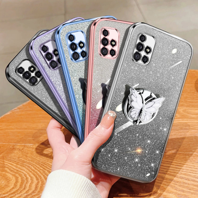 For Samsung Galaxy A71 4G Plated Gradient Glitter Butterfly Holder TPU Phone Case