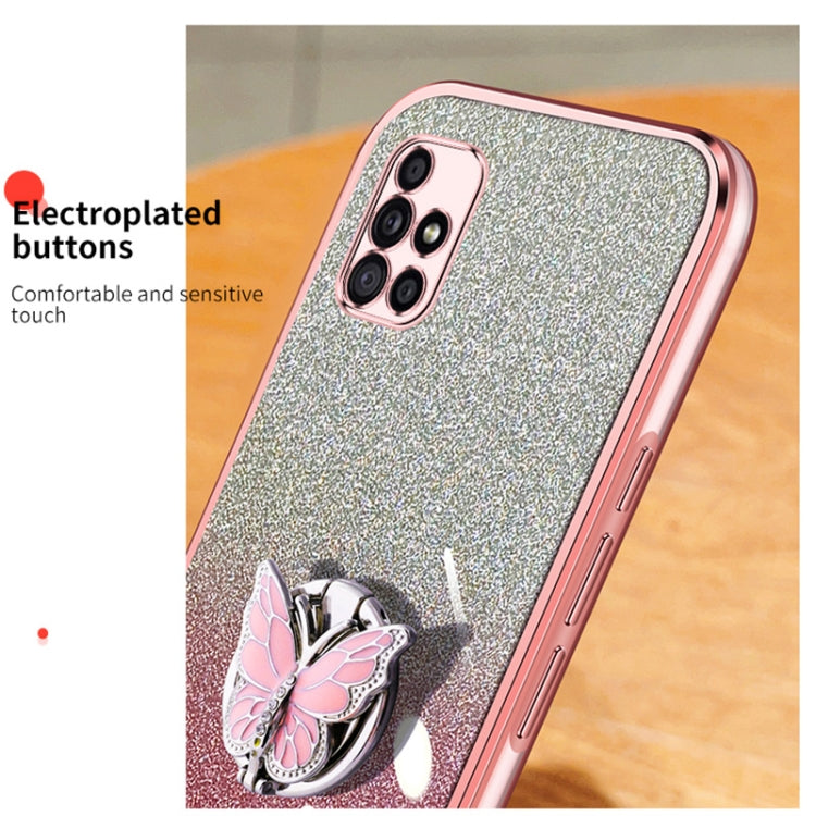 For Samsung Galaxy A71 4G Plated Gradient Glitter Butterfly Holder TPU Phone Case