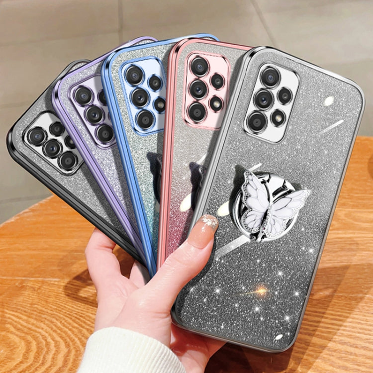 For Samsung Galaxy A72 5G Plated Gradient Glitter Butterfly Holder TPU Phone Case