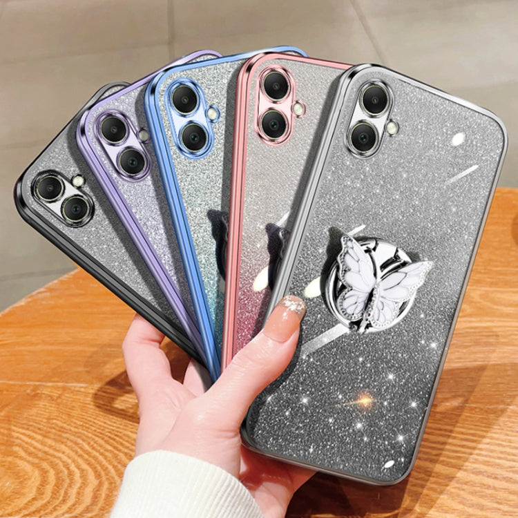 For Samsung Galaxy A06 4G Plated Gradient Glitter Butterfly Holder TPU Phone Case