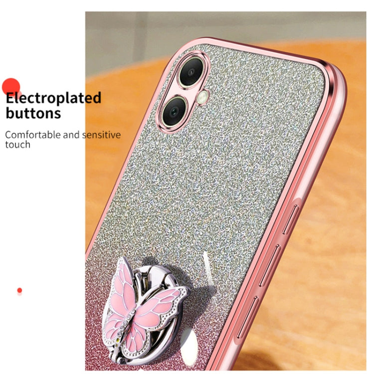 For Samsung Galaxy A06 4G Plated Gradient Glitter Butterfly Holder TPU Phone Case