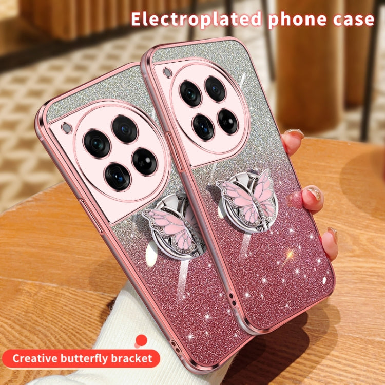 For OnePlus 12 Plated Gradient Glitter Butterfly Holder TPU Phone Case