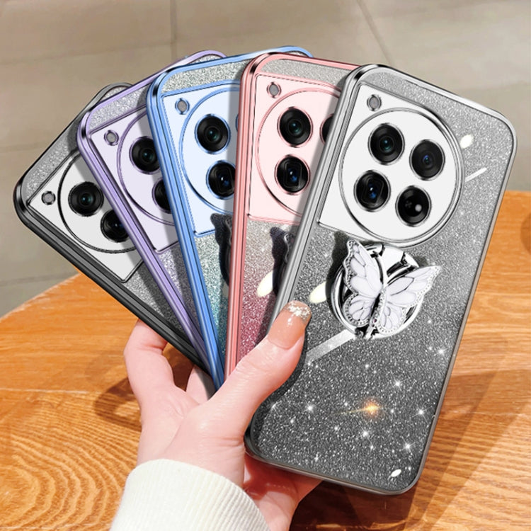 For OnePlus 12 Plated Gradient Glitter Butterfly Holder TPU Phone Case