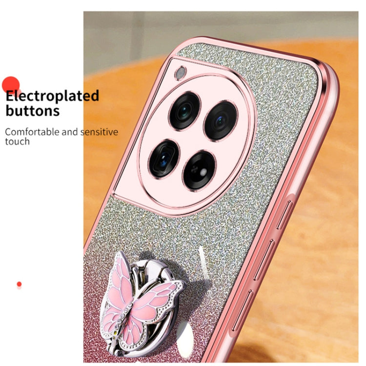 For OnePlus 12 Plated Gradient Glitter Butterfly Holder TPU Phone Case