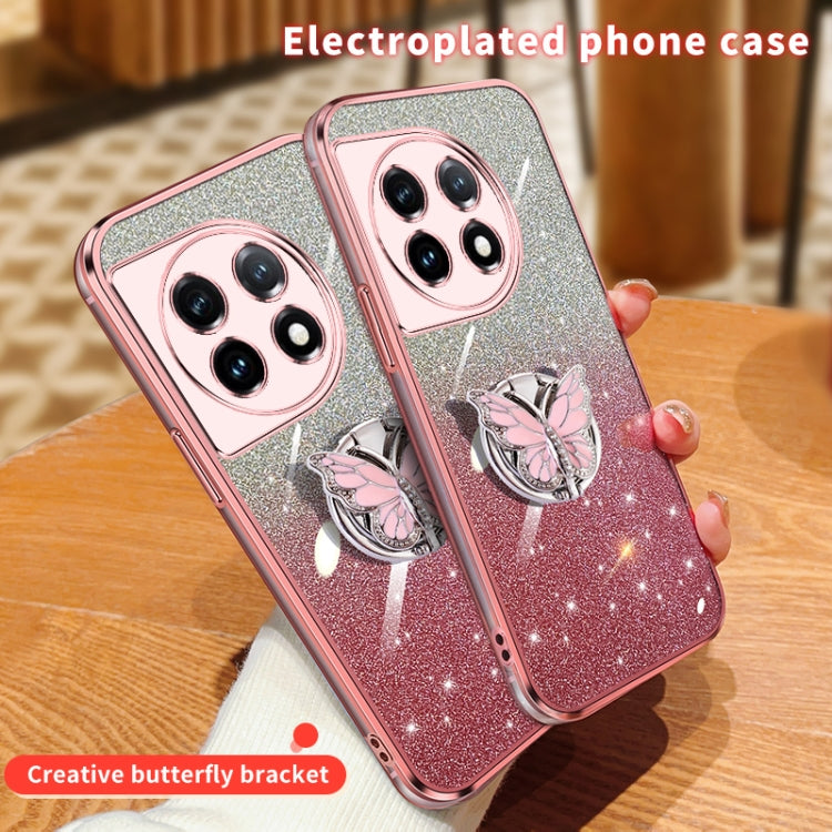 For OnePlus 11 Plated Gradient Glitter Butterfly Holder TPU Phone Case