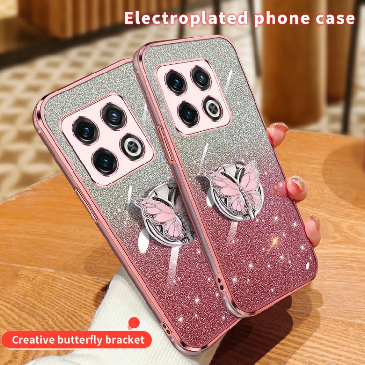 For OnePlus 10 Pro Plated Gradient Glitter Butterfly Holder TPU Phone Case