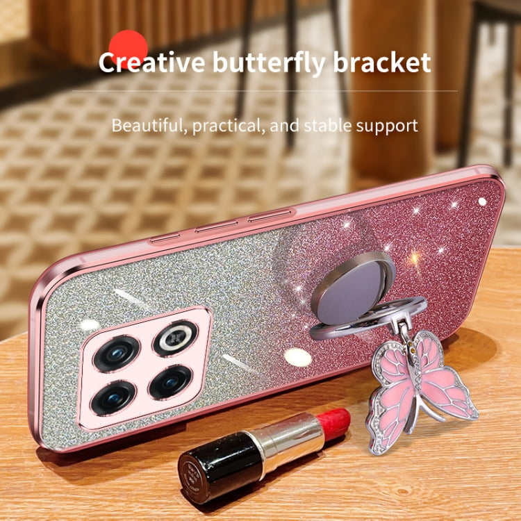 For OnePlus 10 Pro Plated Gradient Glitter Butterfly Holder TPU Phone Case