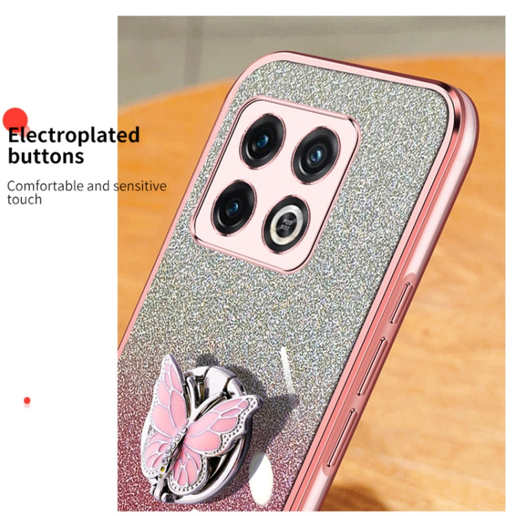 For OnePlus 10 Pro Plated Gradient Glitter Butterfly Holder TPU Phone Case