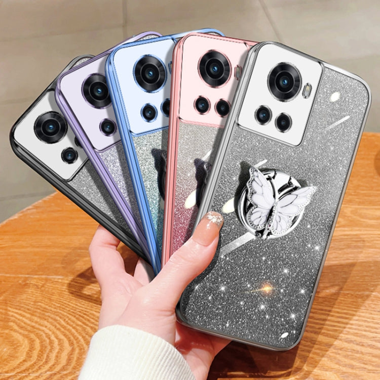 For OnePlus Ace Plated Gradient Glitter Butterfly Holder TPU Phone Case