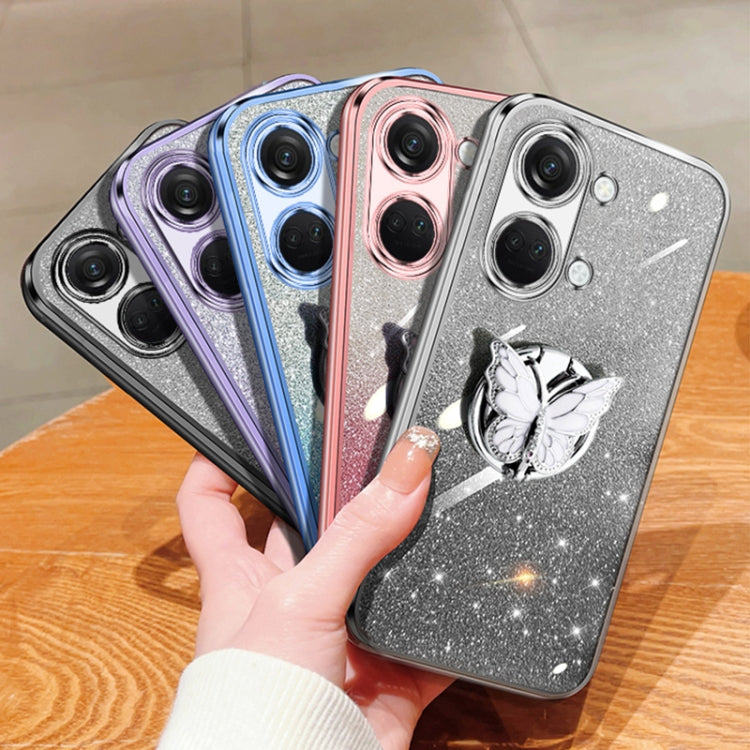 For OnePlus Ace 2V Plated Gradient Glitter Butterfly Holder TPU Phone Case