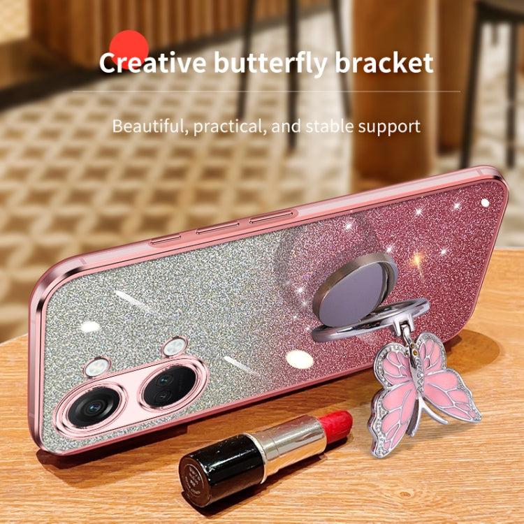 For OnePlus Ace 2V Plated Gradient Glitter Butterfly Holder TPU Phone Case