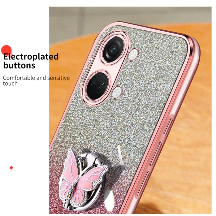 For OnePlus Ace 2V Plated Gradient Glitter Butterfly Holder TPU Phone Case