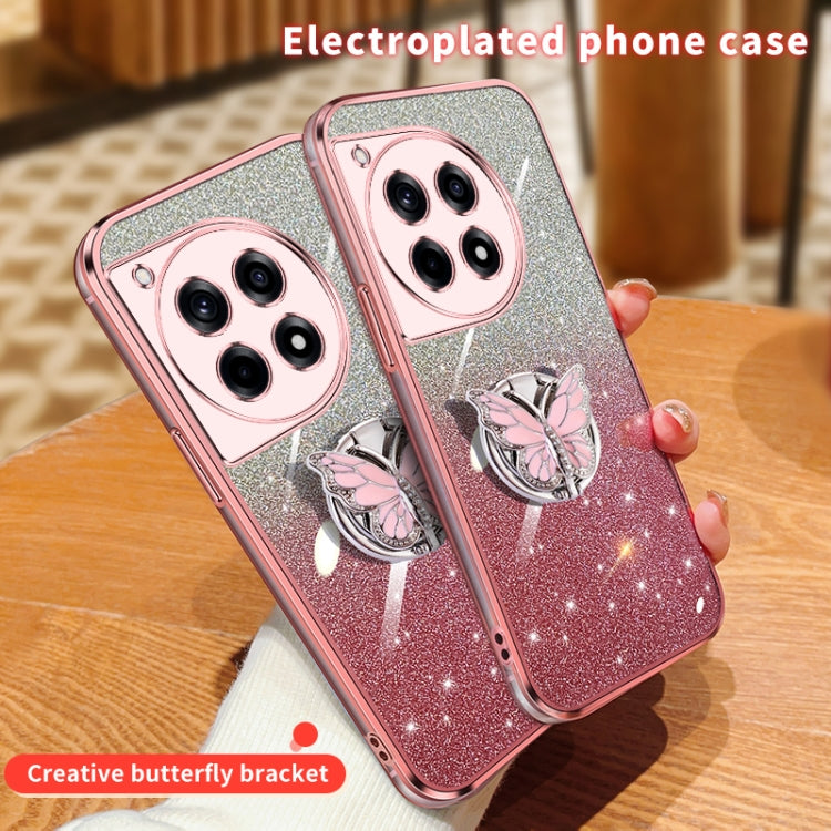 For OnePlus Ace 3 Plated Gradient Glitter Butterfly Holder TPU Phone Case