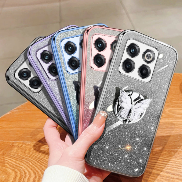 For OnePlus Ace Pro Plated Gradient Glitter Butterfly Holder TPU Phone Case