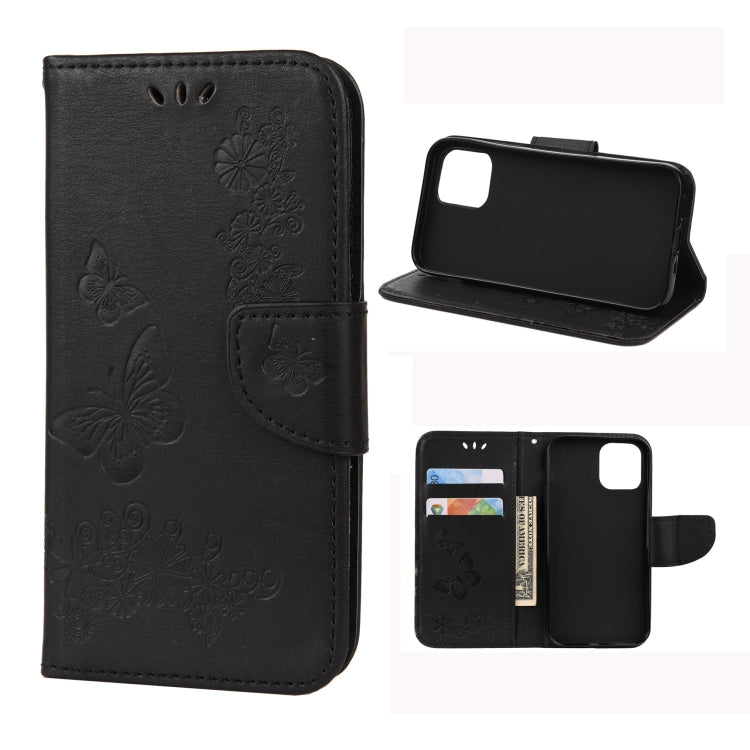 For iPhone 12 / 12 Pro Vintage Embossed Floral Butterfly Pattern Horizontal Flip Leather Case with Card Slot & Holder & Wallet & Lanyard