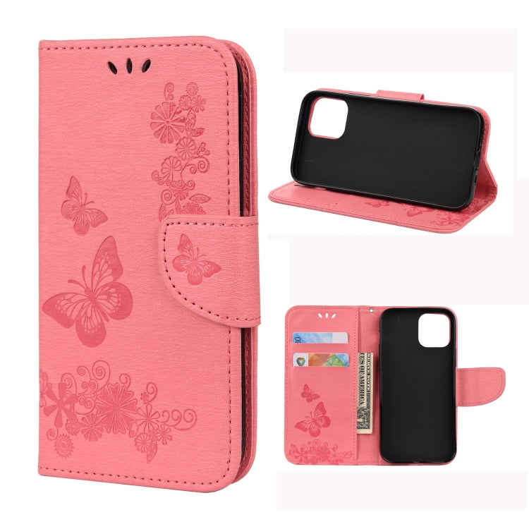 For iPhone 12 / 12 Pro Vintage Embossed Floral Butterfly Pattern Horizontal Flip Leather Case with Card Slot & Holder & Wallet & Lanyard