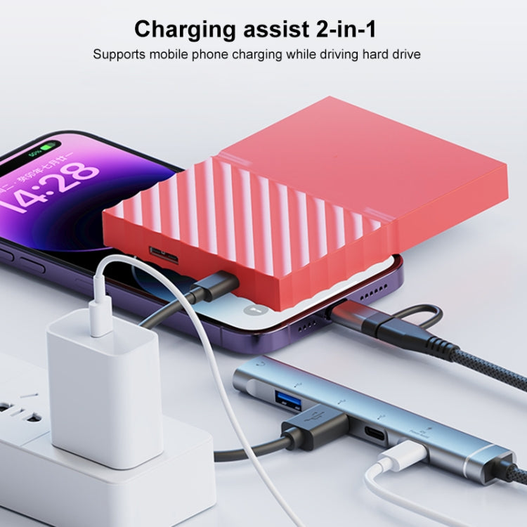 5 in 2 Multi-function HUB Adapter, Interface:USB-C / Type-C + USB-A