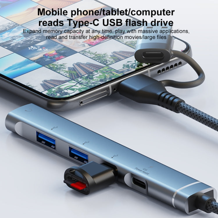 5 in 2 Multi-function HUB Adapter, Interface:USB-C / Type-C + USB-A
