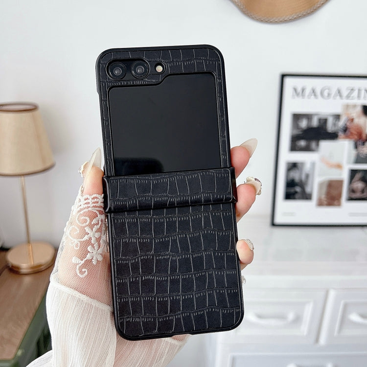 For Samsung Galaxy Z Flip6 / Flip7 FE Crocodile Pattern PC Foldable Phone Case with Hinge