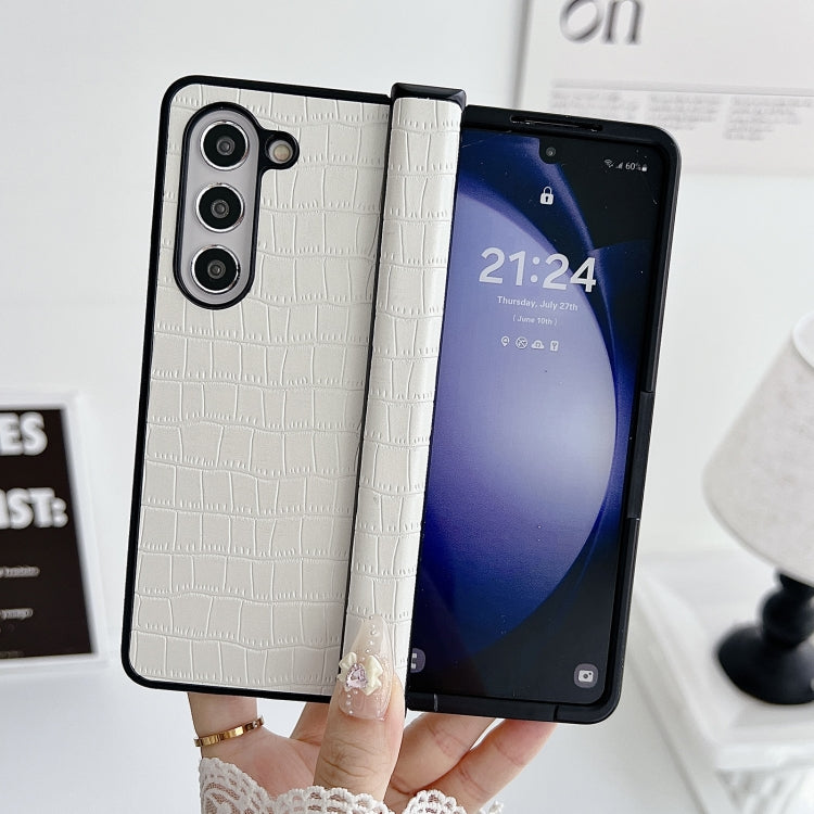 For Samsung Galaxy Z Fold5 5G Crocodile Pattern PC Foldable Phone Case with Hinge