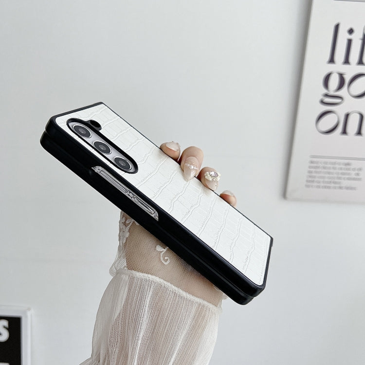For Samsung Galaxy Z Fold5 5G Crocodile Pattern PC Foldable Phone Case with Hinge