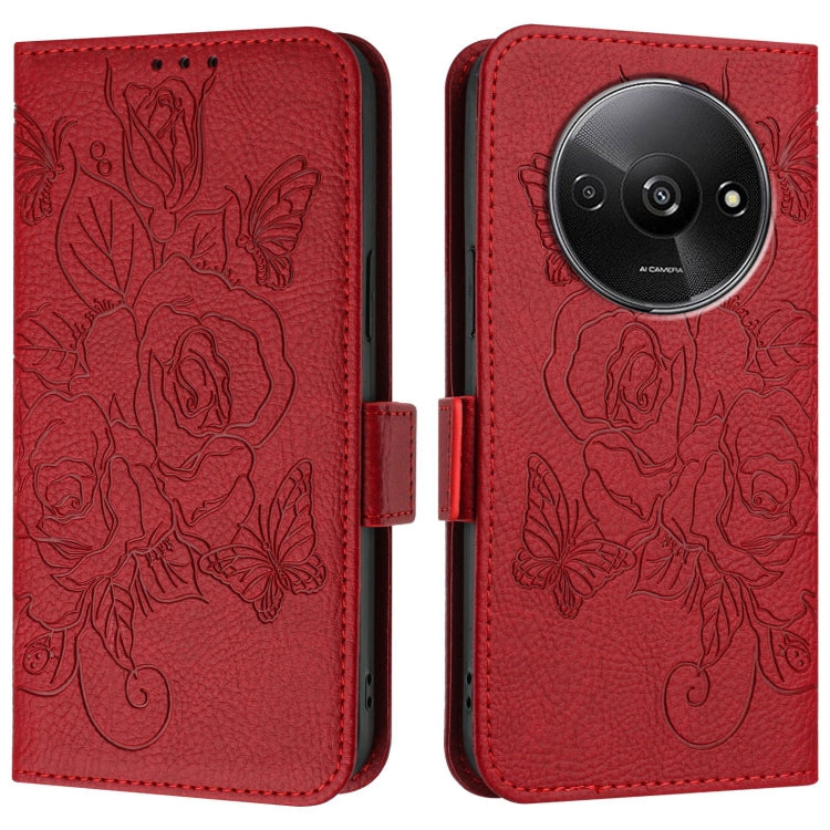 For Redmi A3 / Xiaomi Poco C61 4G Global Embossed Rose RFID Anti-theft Leather Phone Case