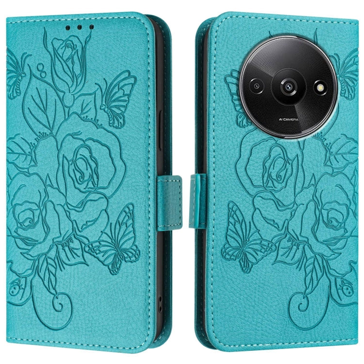 For Redmi A3 / Xiaomi Poco C61 4G Global Embossed Rose RFID Anti-theft Leather Phone Case