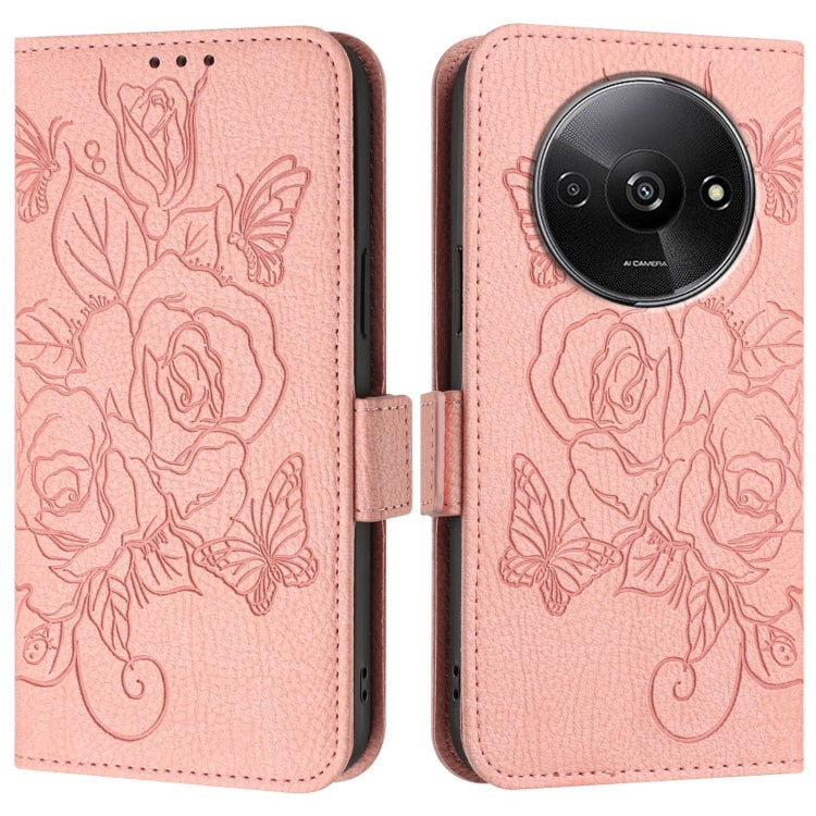 For Redmi A3 / Xiaomi Poco C61 4G Global Embossed Rose RFID Anti-theft Leather Phone Case