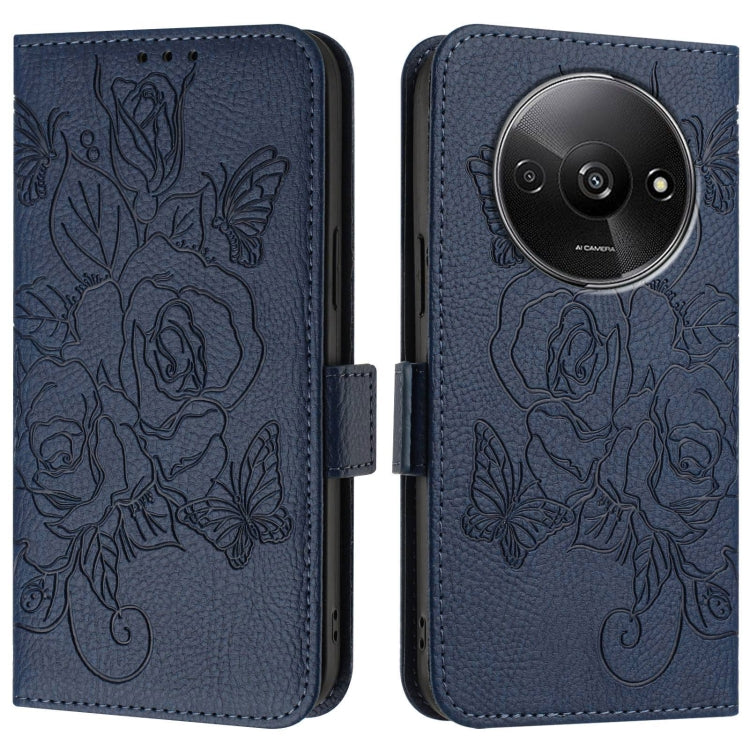 For Redmi A3 / Xiaomi Poco C61 4G Global Embossed Rose RFID Anti-theft Leather Phone Case