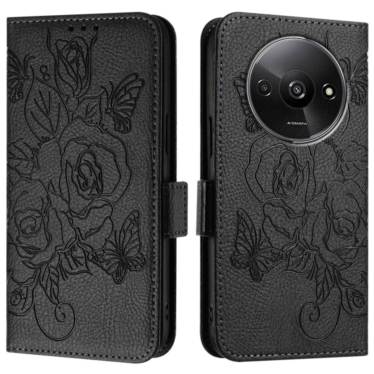 For Redmi A3 / Xiaomi Poco C61 4G Global Embossed Rose RFID Anti-theft Leather Phone Case