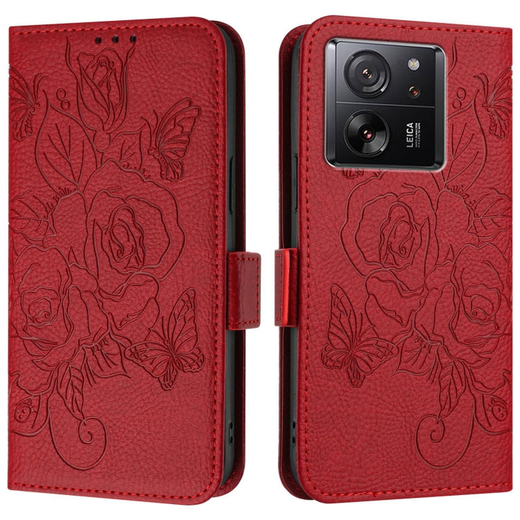 For Redmi K60 Ultra / Xiaomi 13T / 13T Pro Embossed Rose RFID Anti-theft Leather Phone Case