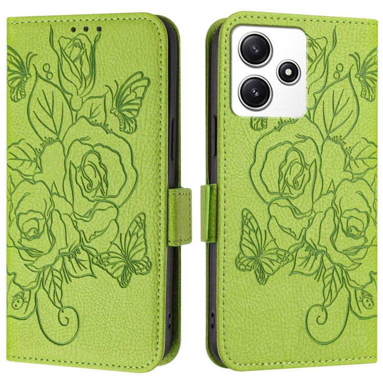 For Redmi 12 5G / 4G Global / Note 12R Embossed Rose RFID Anti-theft Leather Phone Case