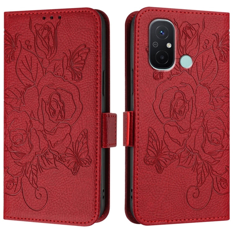 For Redmi 12C / 11A Embossed Rose RFID Anti-theft Leather Phone Case