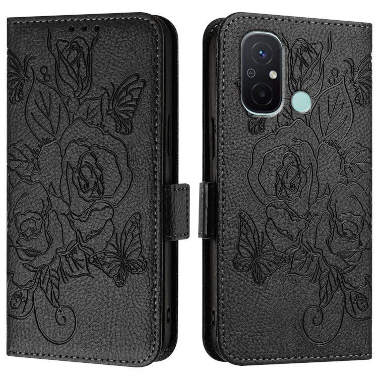 For Redmi 12C / 11A Embossed Rose RFID Anti-theft Leather Phone Case